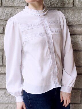 Vintage Lacey White Chiffon Secretary Blouse